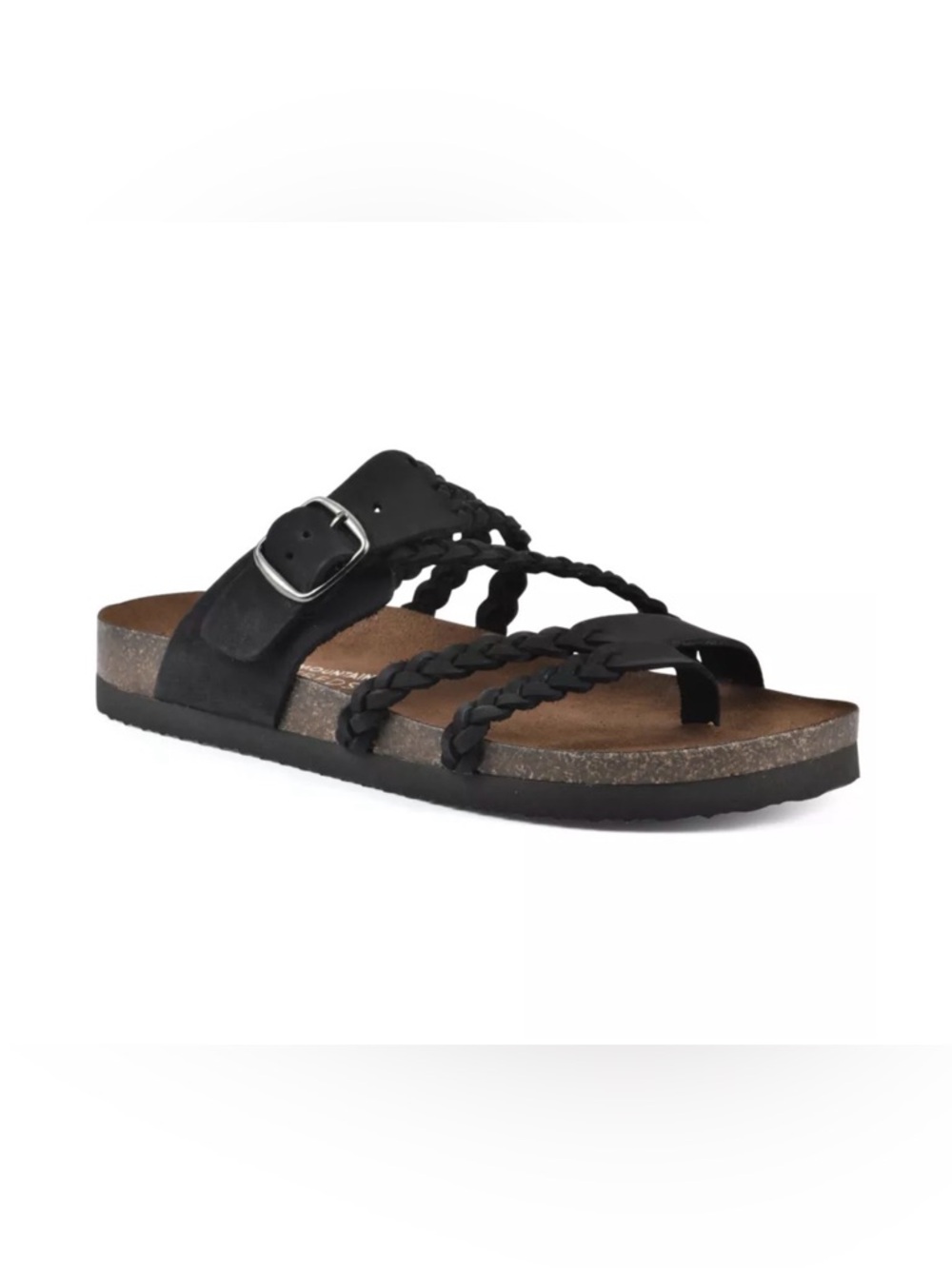 White Mountain Black Braided Strap Slide Sandal 7.5